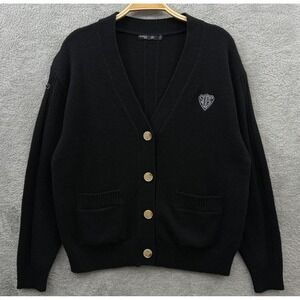 Levelwear Sweater Womens Small Black San Diego Country Club Wool Cardigan